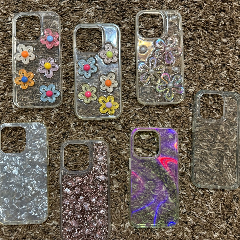 iPhone 14 Pro Floral and Glitter Phone Cases